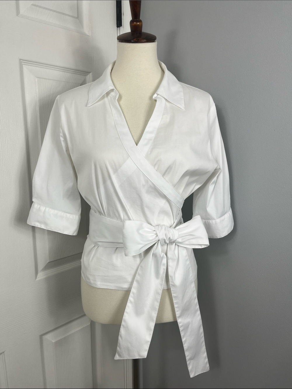 White House Black Market White Poplin Wrap Blouse